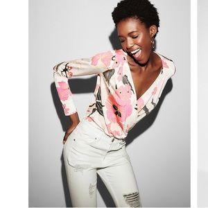 Floral Drape Surplice Bodysuit